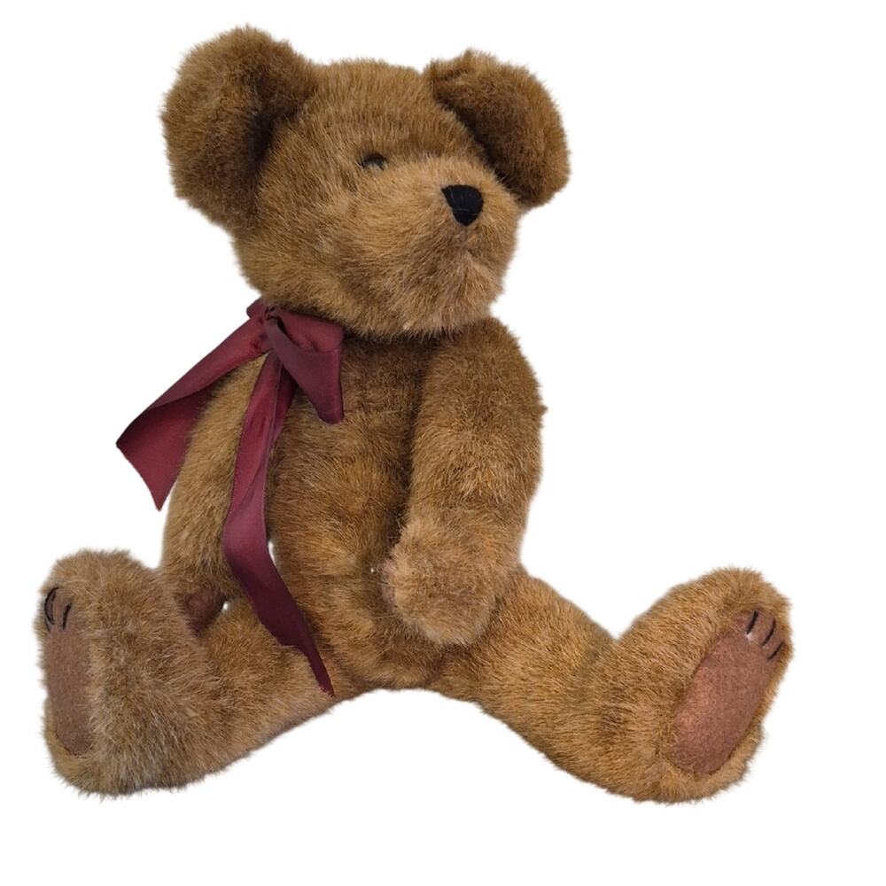 Boyds Bears Brown Stuffed Animal with Red Bow 11" H